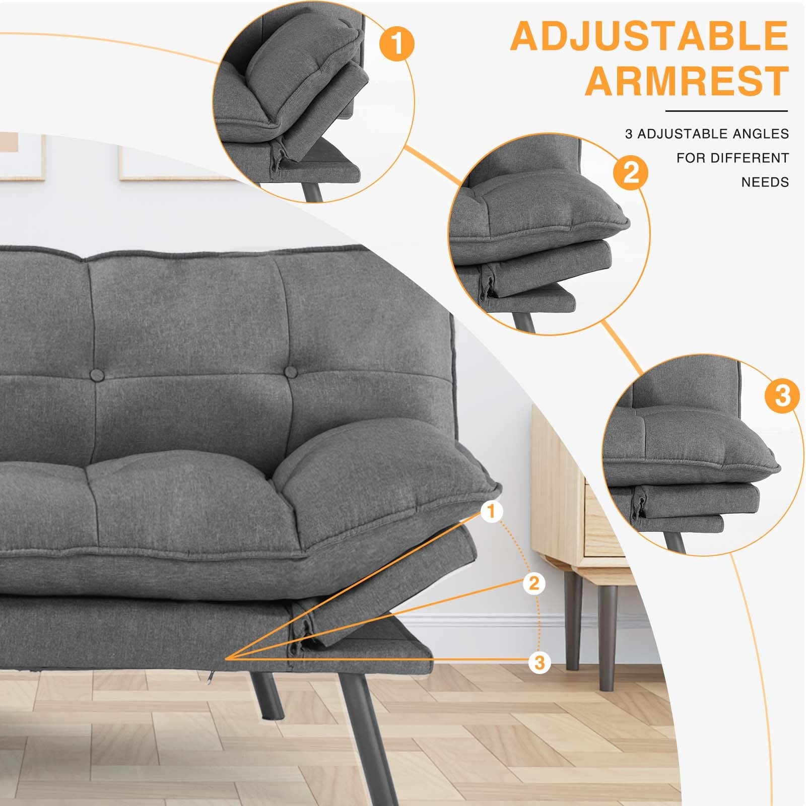 Sofa Bed, Living Room Sofa Bed, Folding Furniture, Convertible Full Size Sofa With Adjustable Back And Armrests, Linen, Dark Grey Gray Linen 3 Seat