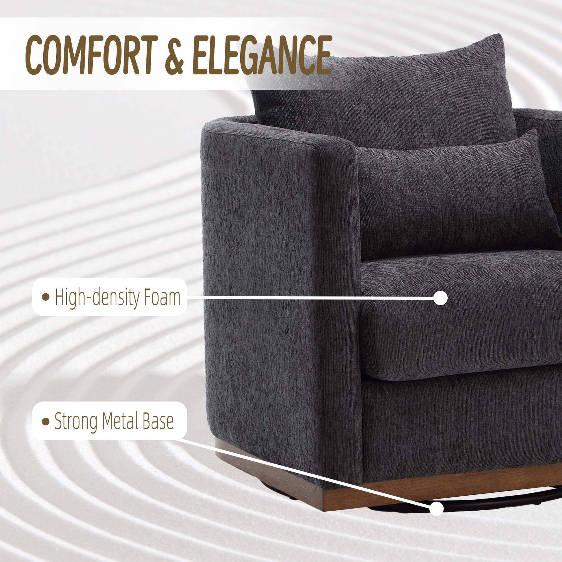 Coolmore Swivel Barrel Chair, Comfy Round Accent Sofa Chair For Living Room, 360 Degree Swivel Barrel Club Chair, Leisure Arm Chair For Nursery, Hotel, Bedroom, Office, Lounge Carbon Black Chenille Carbon Black Primary Living Space Foam Chenille