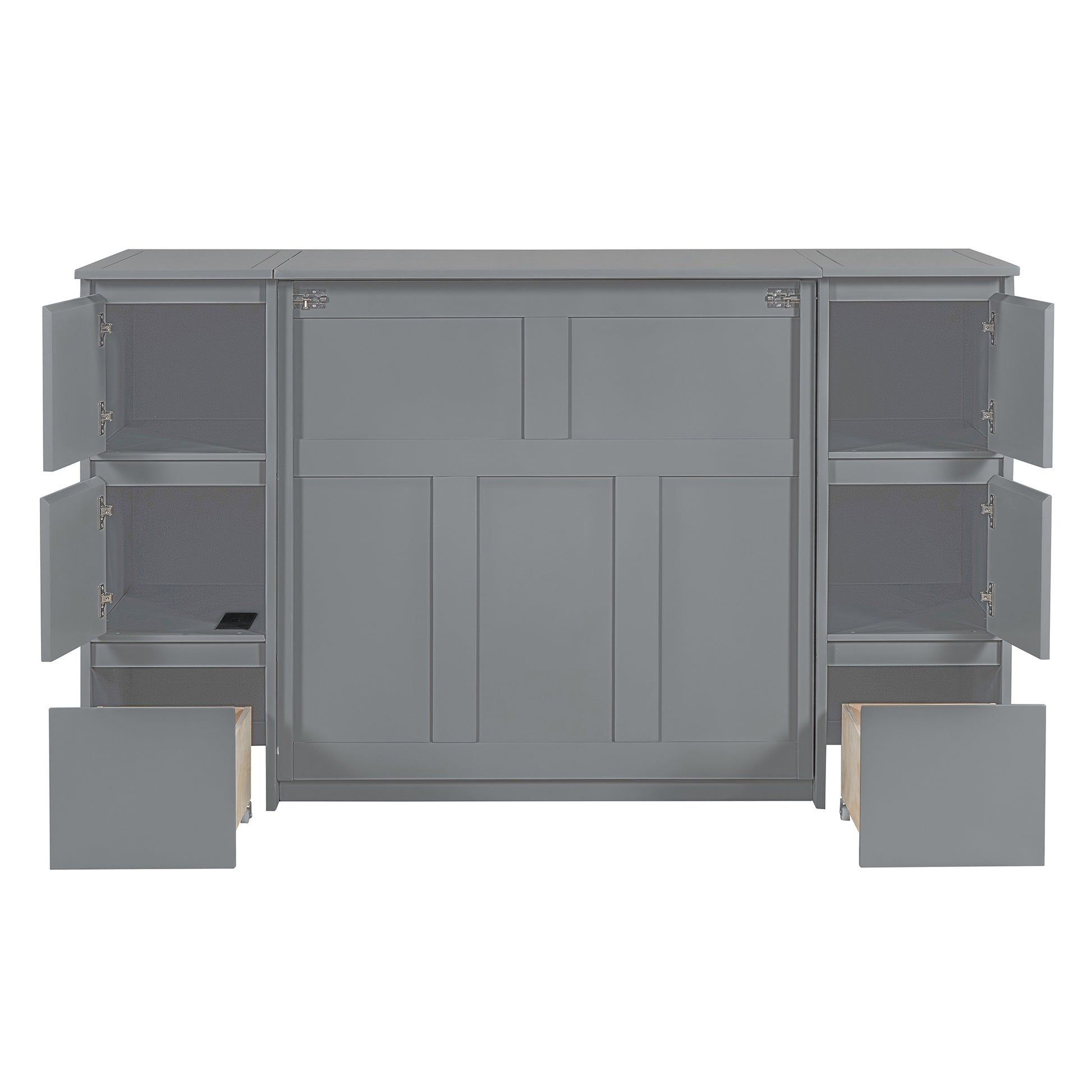 Twin Size Murphy Bed With Drawers, Cabinets And Usb Ports,Gray Twin Gray Mdf Lvl