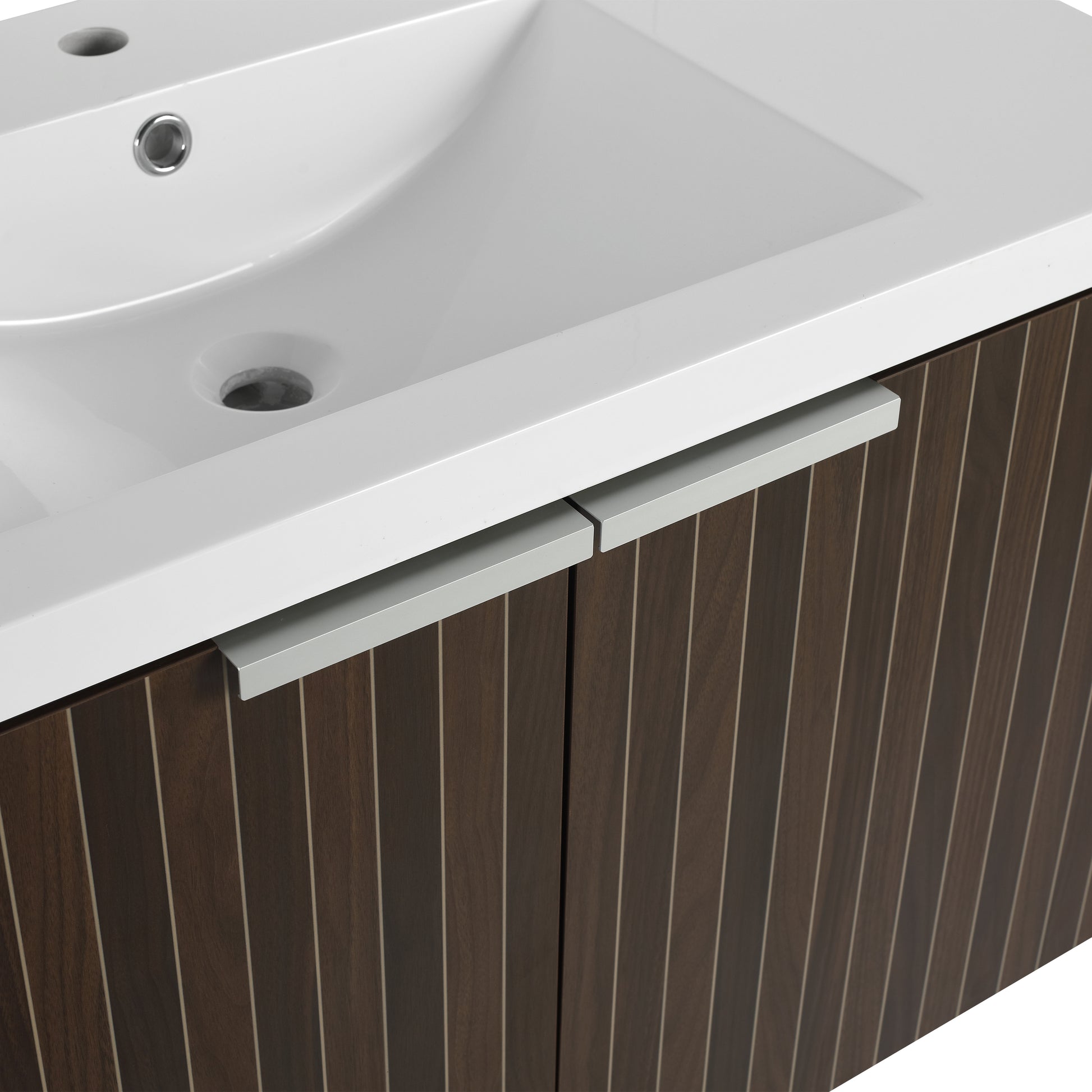 36 Inch Bathroom Cabinet With Resin Sink,Soft Close Doors,Float Mounting Design Silver Brown Stripe Bathroom Modern Plywood Plywood