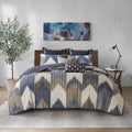 3 Piece Printed Cotton Quilt Set Navy King Cal King King Navy Cotton