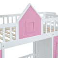 Twin Over Twin Bunk Bed With Changeable Table, Bunk Bed Turn Into Upper Bed And Down Desk Pink Twin Pink Solid Wood