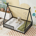 Metal Full Size House Platform Bed With Triangle Structure And Guardrail, Black Box Spring Not Required Full Black Metal Metal