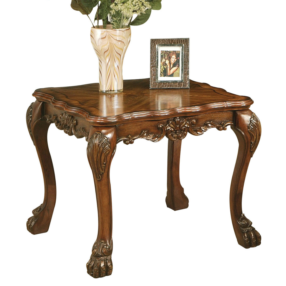 Cherry Oak End Table With Claw Leg Cherry Primary Living Space Traditional Square Solid Wood