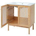 30 Inch Bathroom Vanity Crafted From Natural Materials, Featuring Handmade Rattan Doors And Soft Closing Mechanisms Wood Wood Rattan