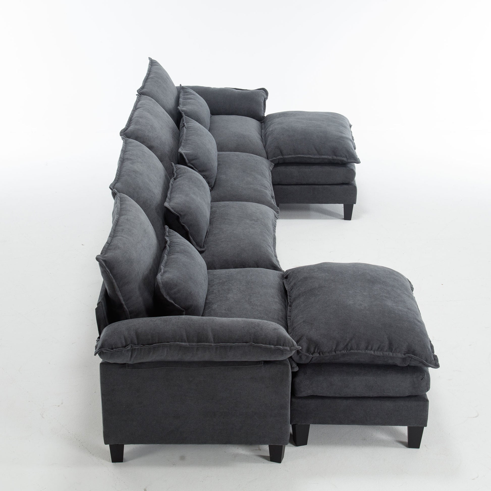 154.8" Oversized Modular Sofaice Velvet Large U Shaped Couch Comfy Upholstered 4 Seat Sofa With 2 Ottoman, 4 Lumbar Pillow, Deep Seat Couch For Living Room Dark Gray Primary Living Space Modern Foam Polyester 6 Seat