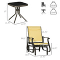 Outsunny 3 Piece Outdoor Gliders Set Bistro Set With Steel Frame, Tempered Glass Top Table For Patio, Garden, Backyard, Lawn, Beige Beige Fabric Metal