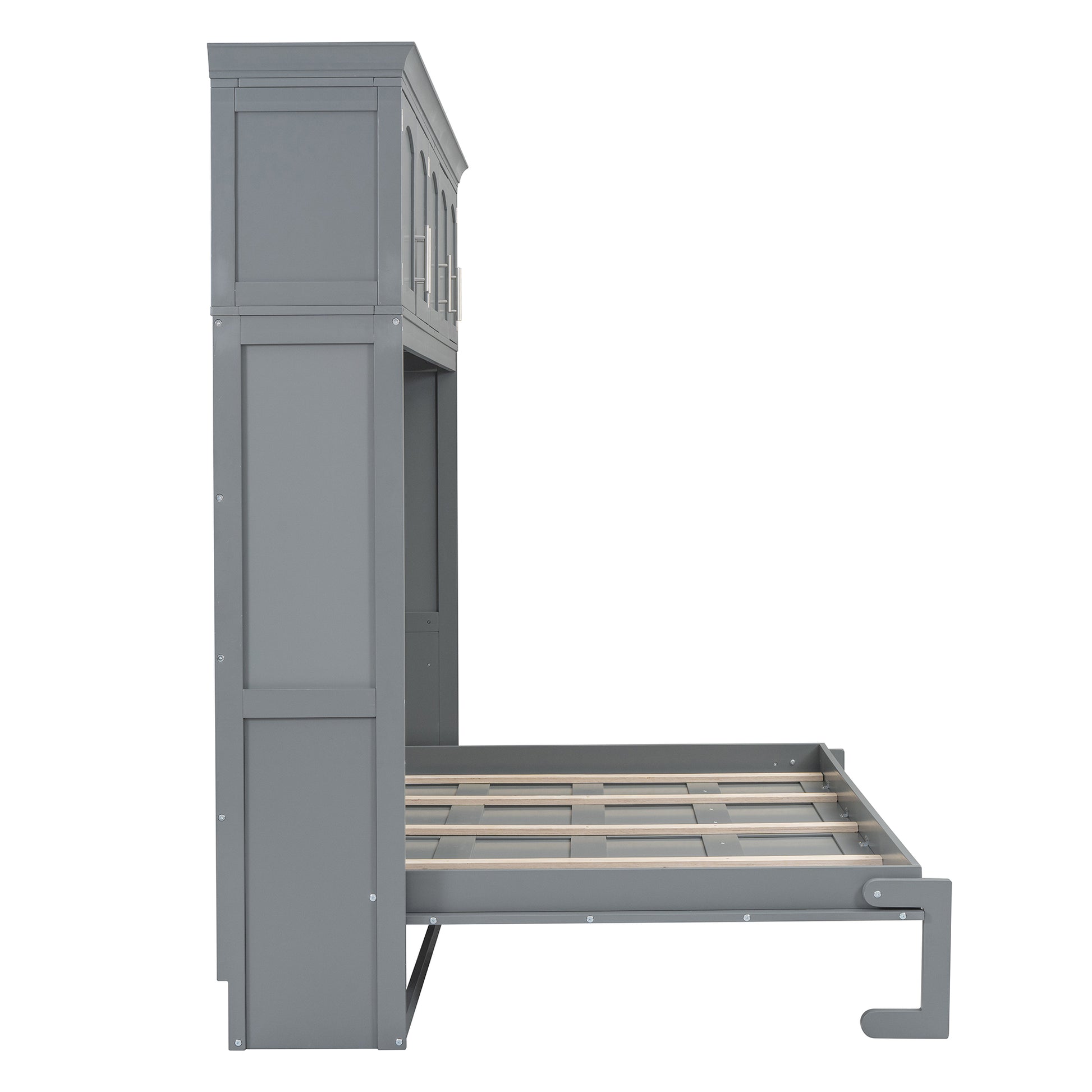 Queen Size Murphy Bed Wall Bed With Top Cabinets,Gray Queen Gray Plywood