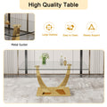 Table And Chair Set.Modern Rectangular Dining Table With Transparent Tempered Glass Tabletop And Gold Plated Metal Legs.Paried With 8 Comfortable Chairs With Pu Seats And Golden Metal Legs. Transparent,White Gold Seats 8 Glass Metal