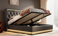 Queen Size Upholstered Bed, 360 Surround Led Function, Buttons Apps Remote Control, Hydraulic Storage Bed With Usb Type C Charging, Black,Pu Without Mattress Queen Black Pu