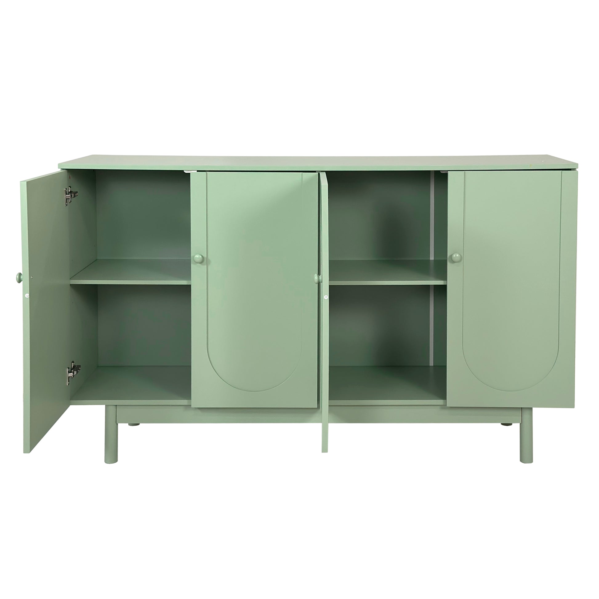 Stylish And Functional 4 Door Intaglio Storage Cabinet With Pine Legs, Solid Wood Pulls And Mdf, For Living Room Bedroom,And Kitchen,Mint Green Mint Green Mdf