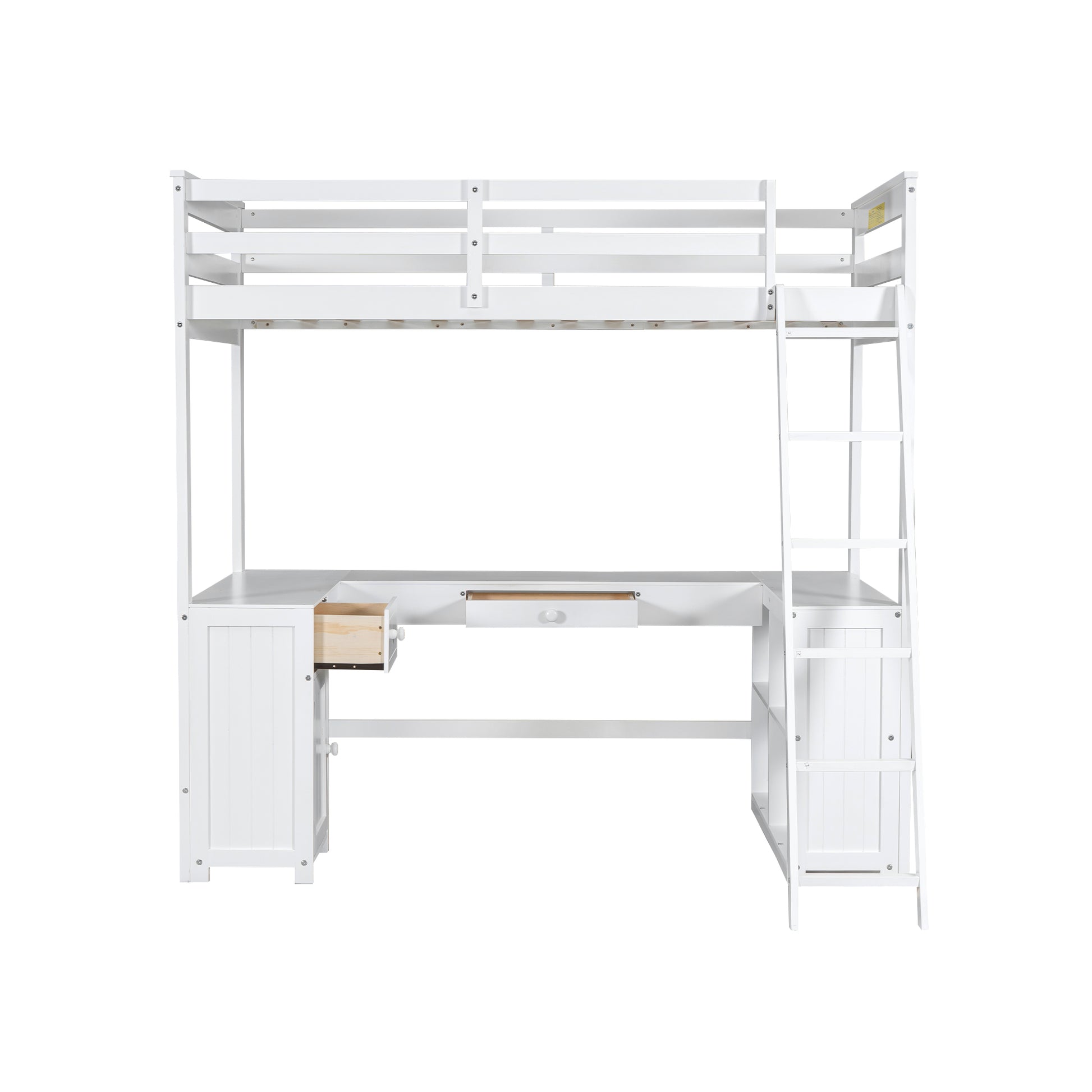 Twin Size Loft Bed With U Shaped Desk, Drawers And Storage Shelves, White Box Spring Not Required Twin White Wood Bedroom Solid Wood Mdf