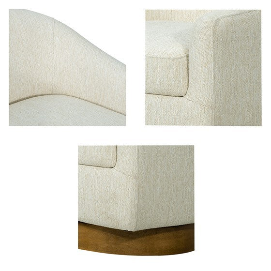 Upholstered Swivel Chair With Wood Base Cream Wood