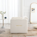 Arm Chair With Waved Arms, Metal Decoration On Both Side Arms, Accent Chair For Primary Living Space, Living Room, Bedroom,Teddy Fabric, White White Primary Living Space Modern Foam Plywood