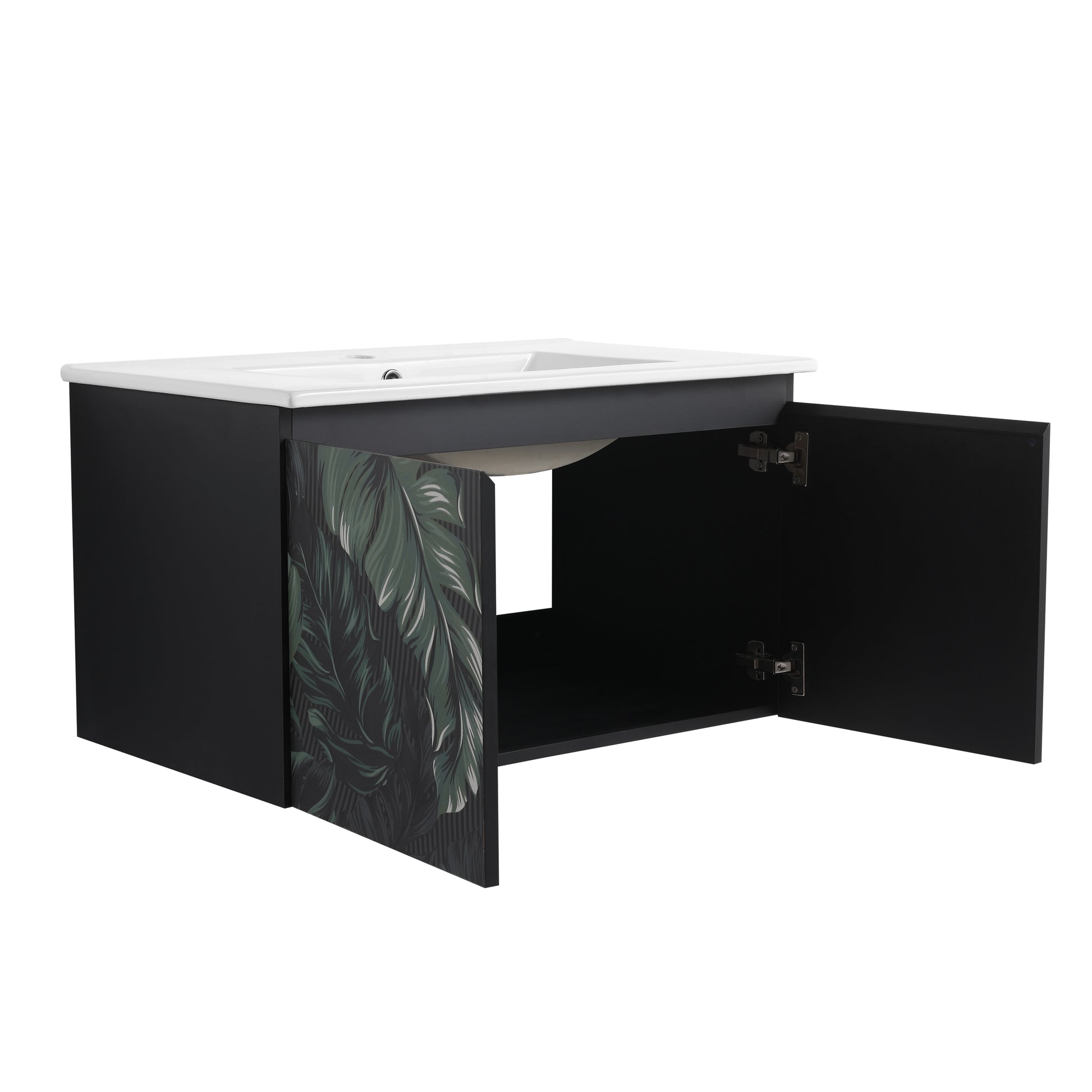 30'' Floating Wall Mounted Bathroom Vanity With Ceramics Sink & Soft Close Cabinet Door, Kd Package Black Bathroom Modern Plywood