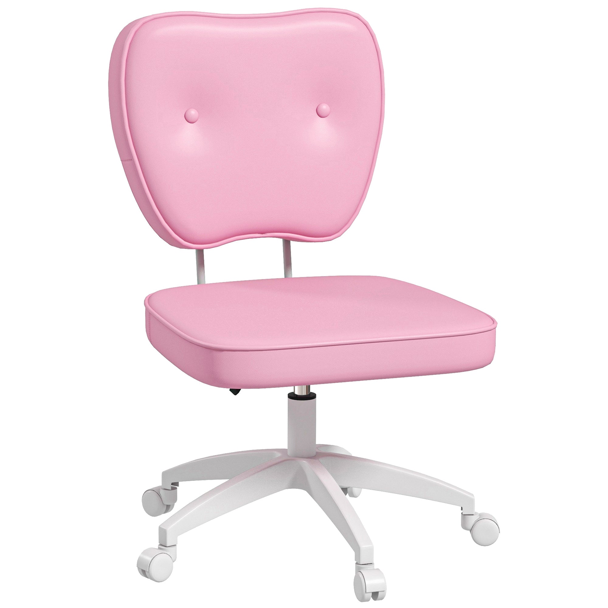 Vinsetto Cute Armless Office Chair, Small Pu Leather Computer Desk Chair, Vanity Task Chair With Adjustable Height, Swivel Wheels, Mid Back, Pink Pink Faux Leather
