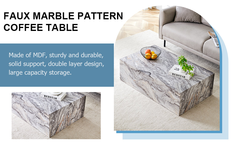 Modern Mdf Coffee Table With Grey Texture Pattern 39.3X23.6X11.8 Inches Stylish And Durable Design Grey Mdf