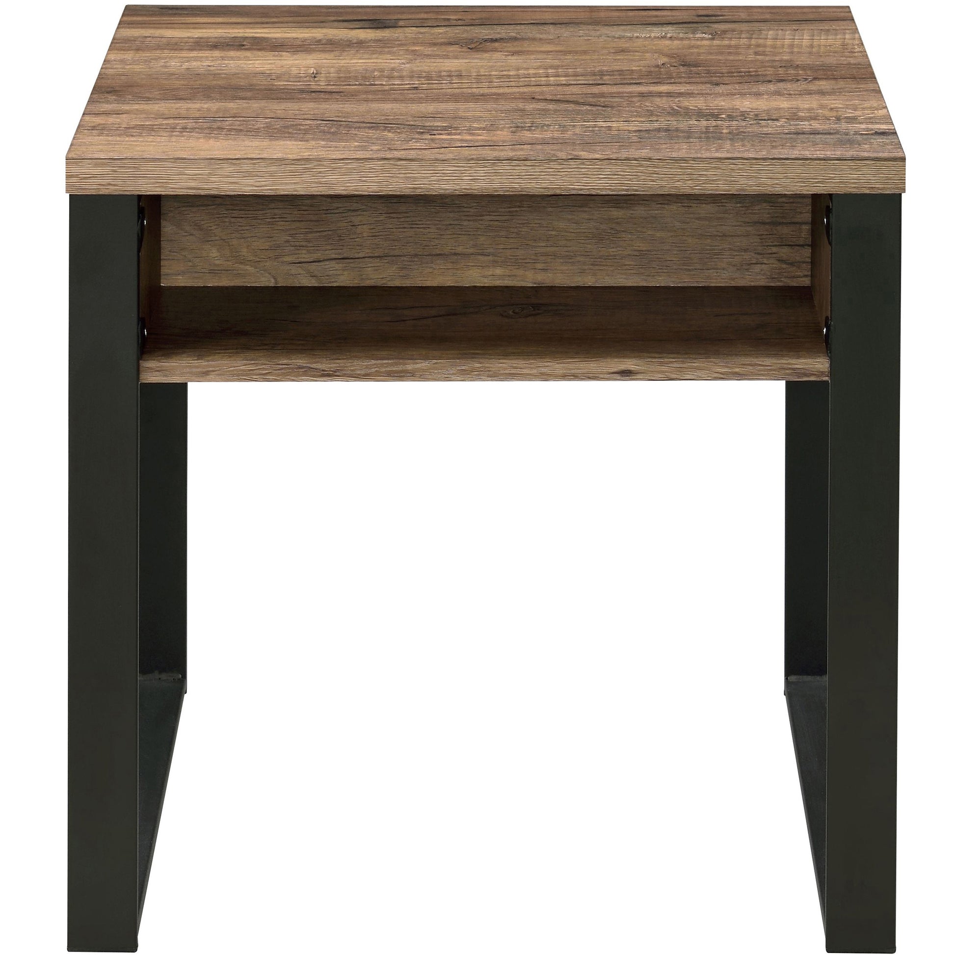 Weathered Oak And Black End Table With 1 Drawer Black Brown Primary Living Space Industrial Drawers Rectangular Wood Metal Sled