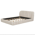 Queen Size Upholstered Platform Bed With Thick Fabric, Polyester, Beige Queen Beige Polyester