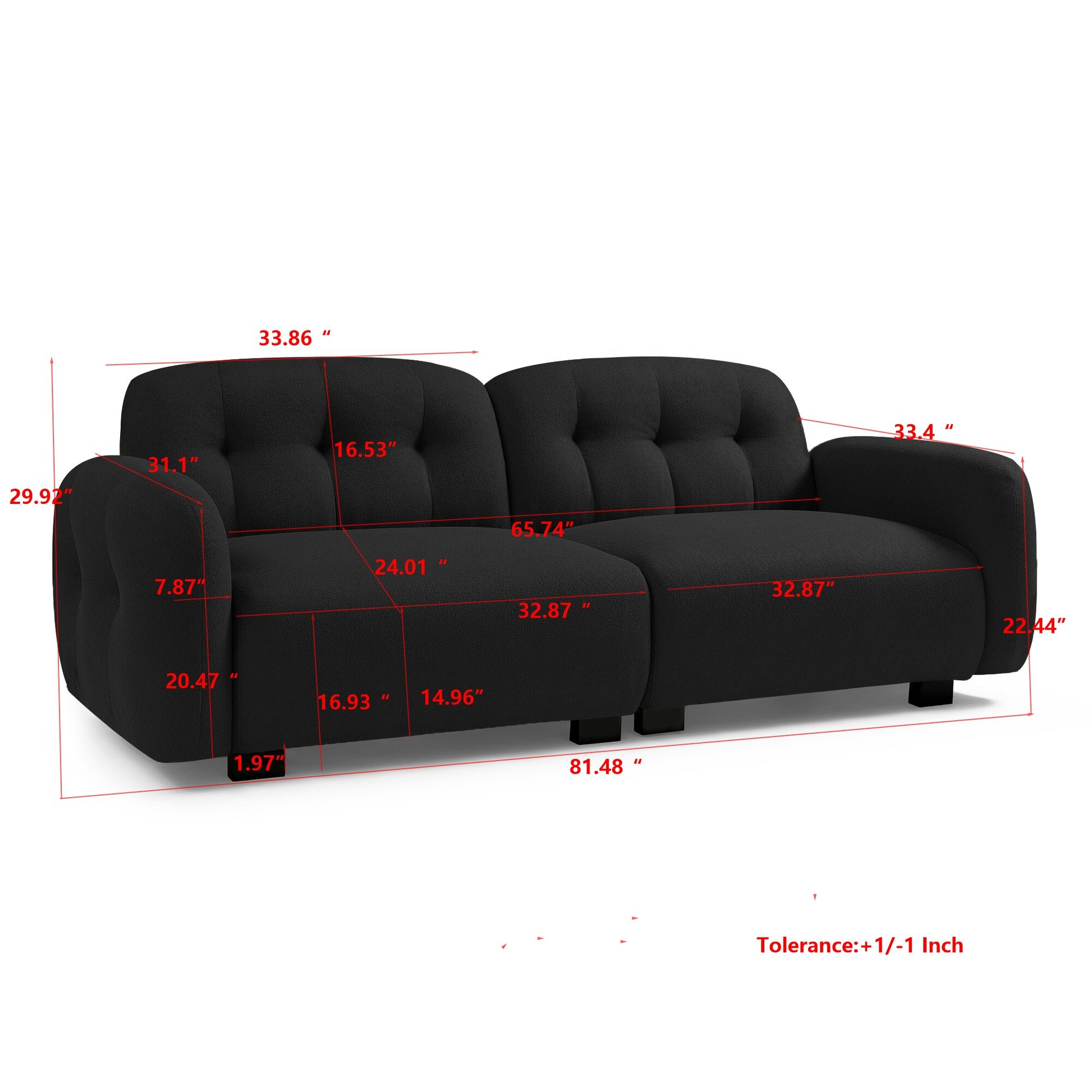 81.48" Modern Sofa Couch,3 Seater Teddy Sofa Sectional With Wooden Legs For 3 4 Persons, Upholstered Deep Seat Beautiful Seat Sofa Chaise For Living Room,Bedroom, Apartment And Office,Black Black Wood Primary Living Space Modern Foam Teddy 4 Seat