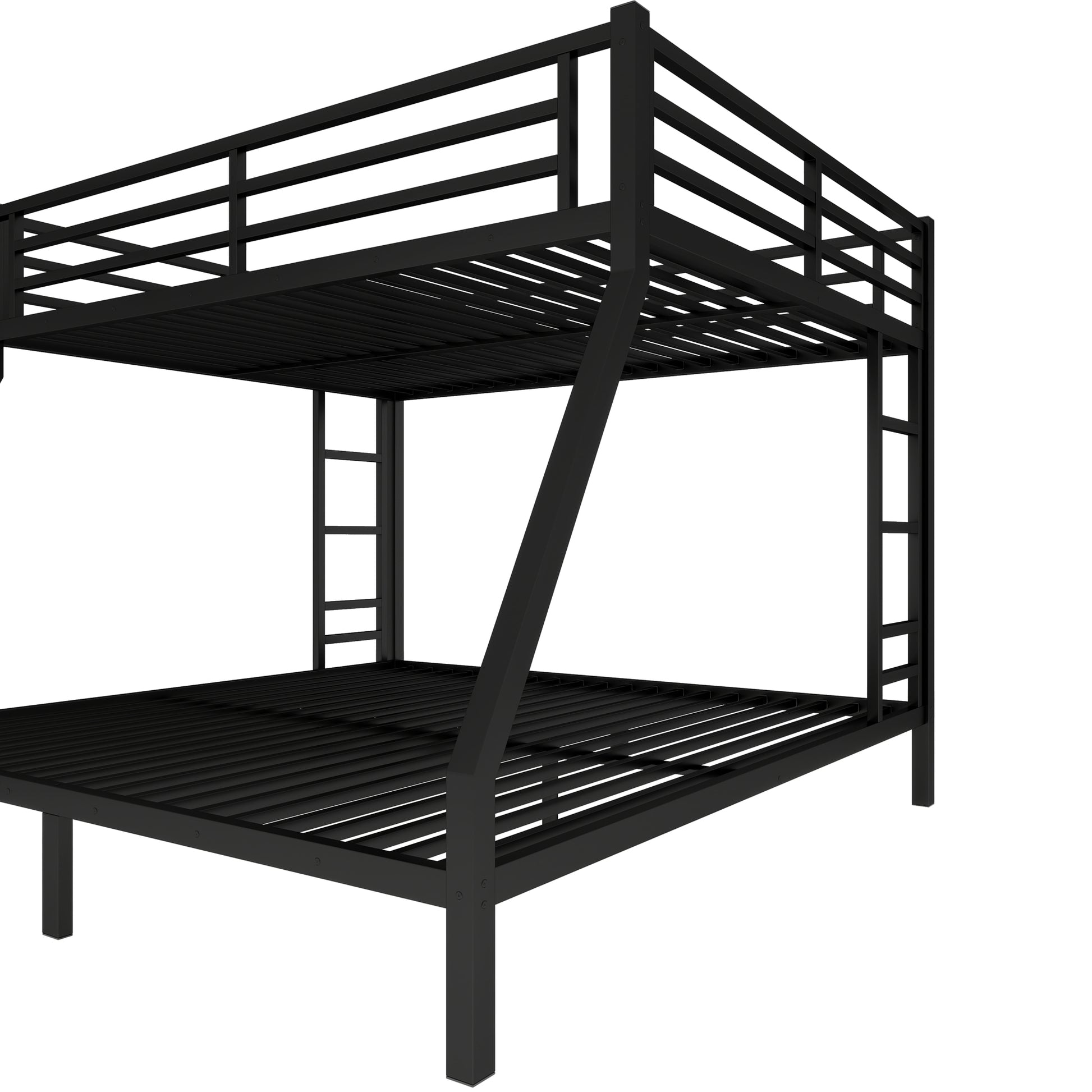 Metal Queen Over King Bunk Bed For Teens And Adults,Space Saving Noise Reduced No Box Spring Needed, Black Black Metal