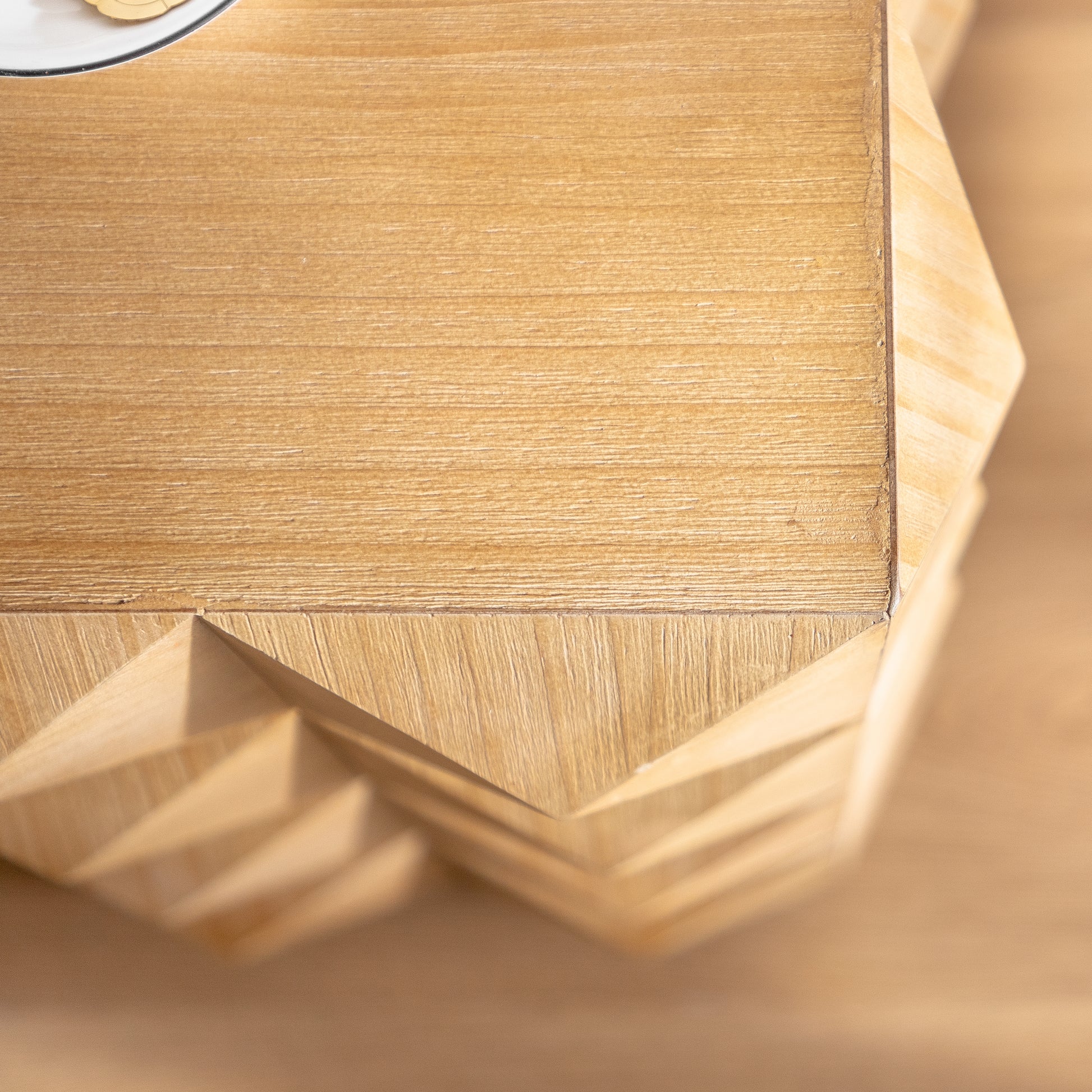 23.62"Height Three Dimensional Embossed Pattern Design Retro Side Table Retro Furniture Natural Mdf