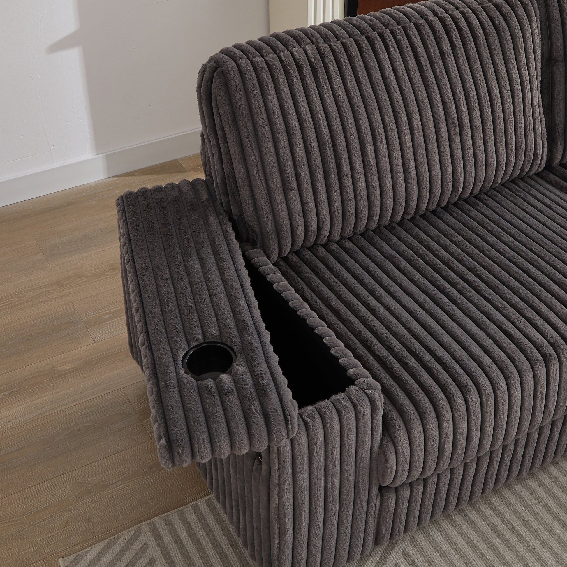 110 Inch Oversized Corduroy Corner Sofa,L Shaped Corner Couch With Two Storage Spaces,Usb Port & T Pyce Port And Cup Holderdeep Seat Comfy Upholstered Couches For Living Room Not Freely Combinable Dark Grey Corduroy 5 Seat