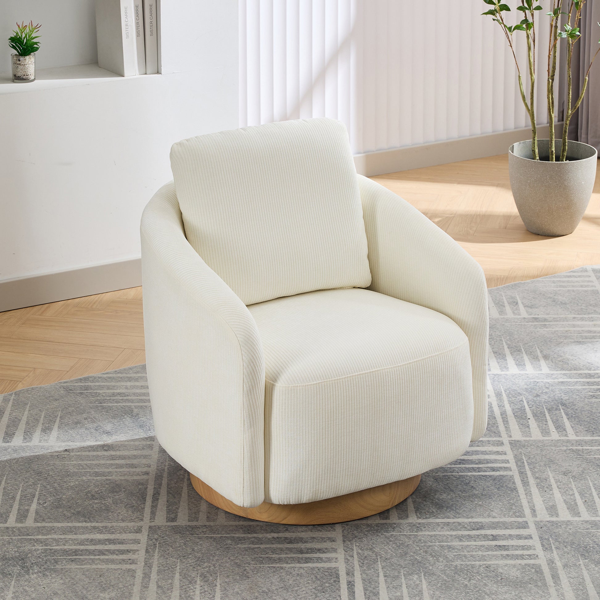 30.3"W Swivel Accent Barrel Chair And Comfy Round Accent Single Sofa Chair, 360 Degree Club Chair, Lounge Armchair For Living Room Bedroom Nursery.Ivory Ivory Chenille