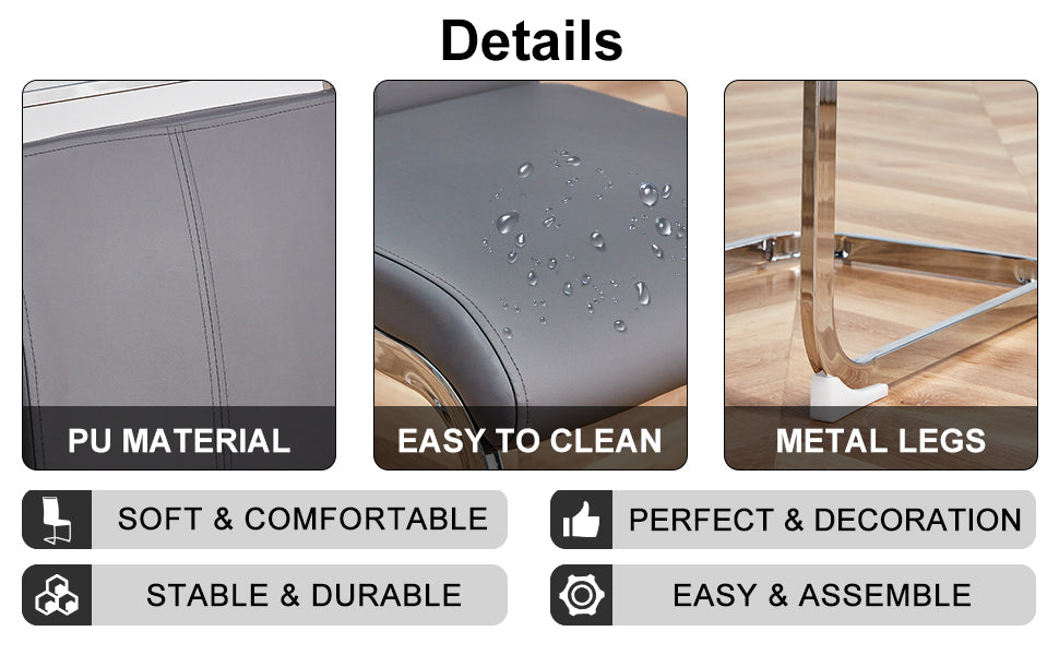 Modern Minimalist Dining Table. Imitation Marble Glass Sticker Desktop, Stainless Steel Legs, Stable And Beautiful. 6 Premium Pu Seats. 63 Inches * 35.4 Inches * 29.5 Inches Dt 69 C 1162 Silver