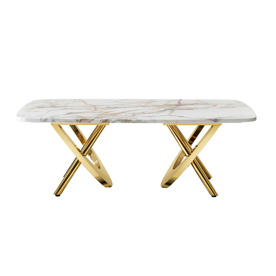 Gold Stainless Steel Marble Pattern Coffee Table 50.78" L X 27.16" W X 18.11" H For Living Room & Office Gold Modern Coffee & End Tables Rectangular Stainless Steel