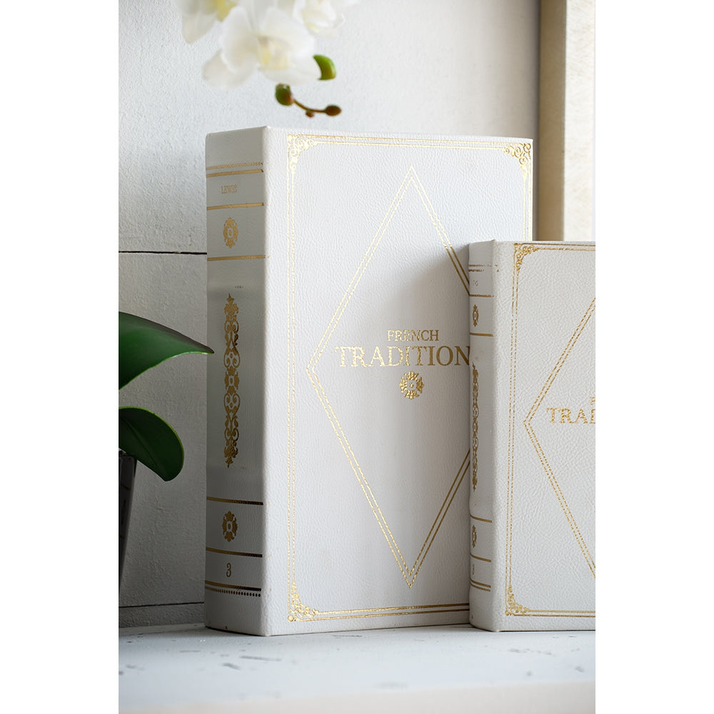 Set Of 2 Book Boxes, L:10.6X6.9X2.6", S:8X5X2" White Gold Mdf