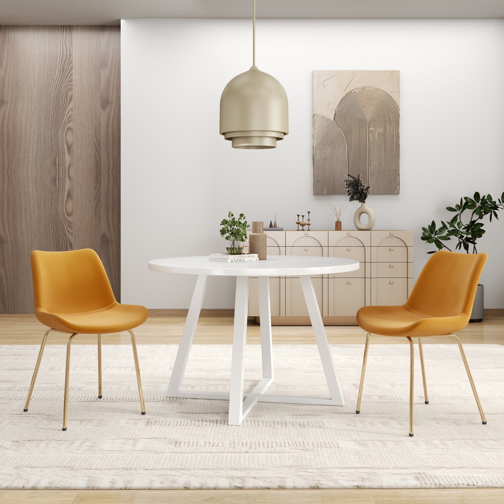 Avant 3 Piece Round Dining Set, Trestle Dining Table With 2 Side Chairs White Wood Dining Room Solid Wood Rubberwood Round Dining Table With Chair Wood Wood White Gold Slat Back Seats 2 Contemporary,Modern Round Trestle Solid Wood Mdf Wood Metal