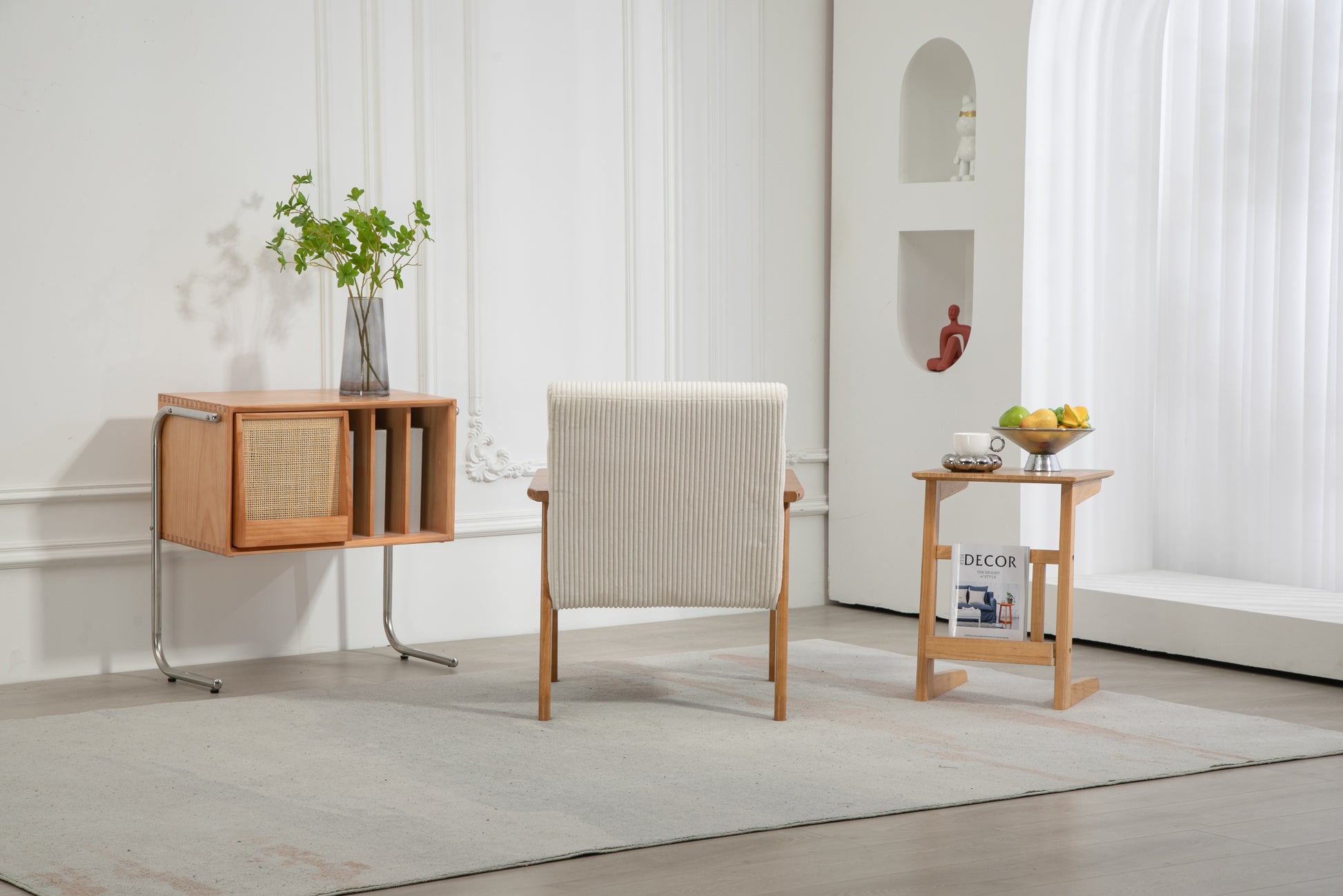 Leisure Chair With Solid Wood Armrest And Feet, Leisure Chair, Wood Frame, Velvet, L, Solid Rubber Wood Legs, Mid Century Modern Accent Chair, For Living Room Bedroom Studio Chair Beige Corduroy