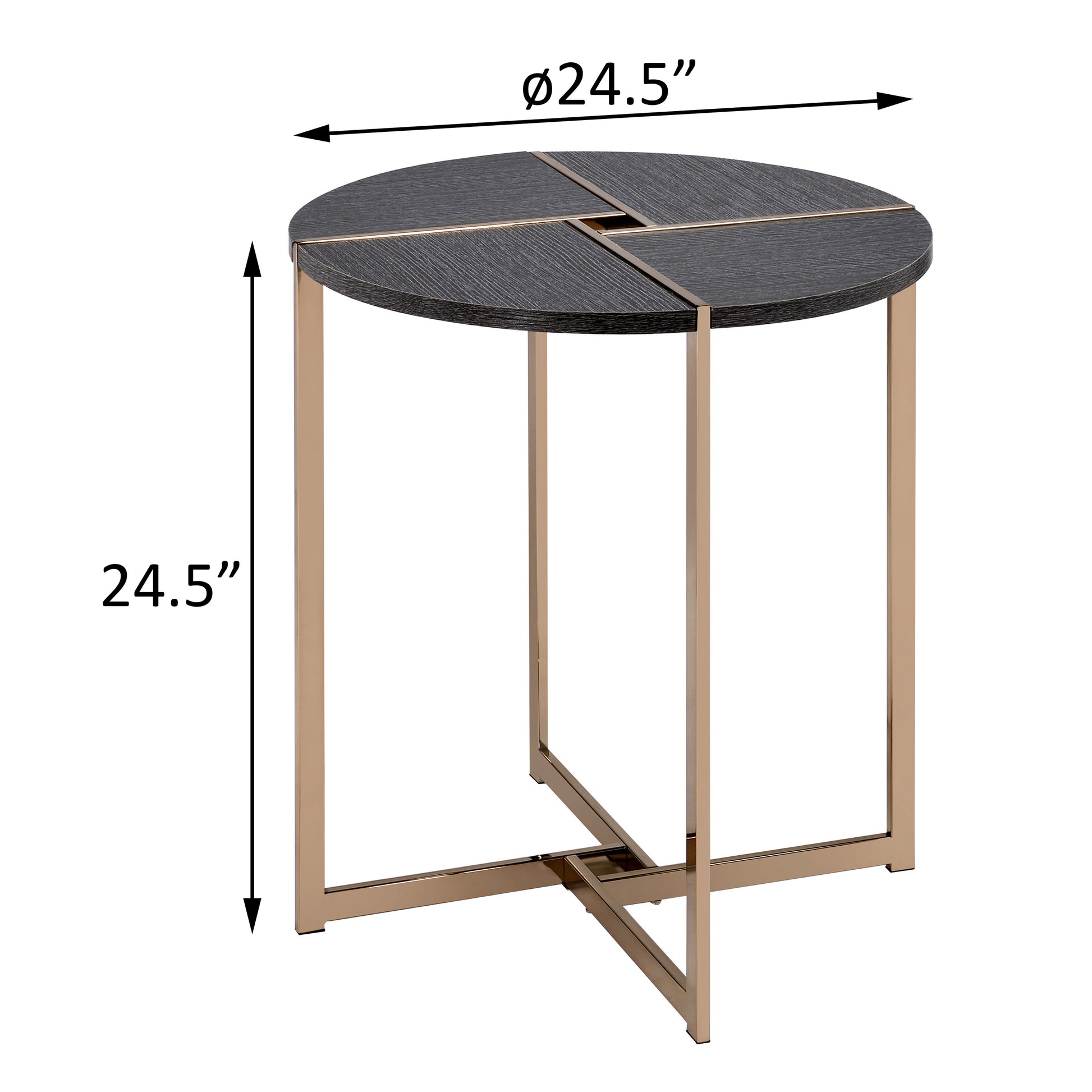 Black And Champagne Round End Table Black Primary Living Space Rectangular Wood Metal Sled