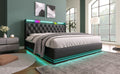 Queen Size Upholstered Bed, 360 Surround Led Function, Buttons Apps Remote Control, Hydraulic Storage Bed With Usb Type C Charging, Black,Pu Without Mattress Queen Black Pu