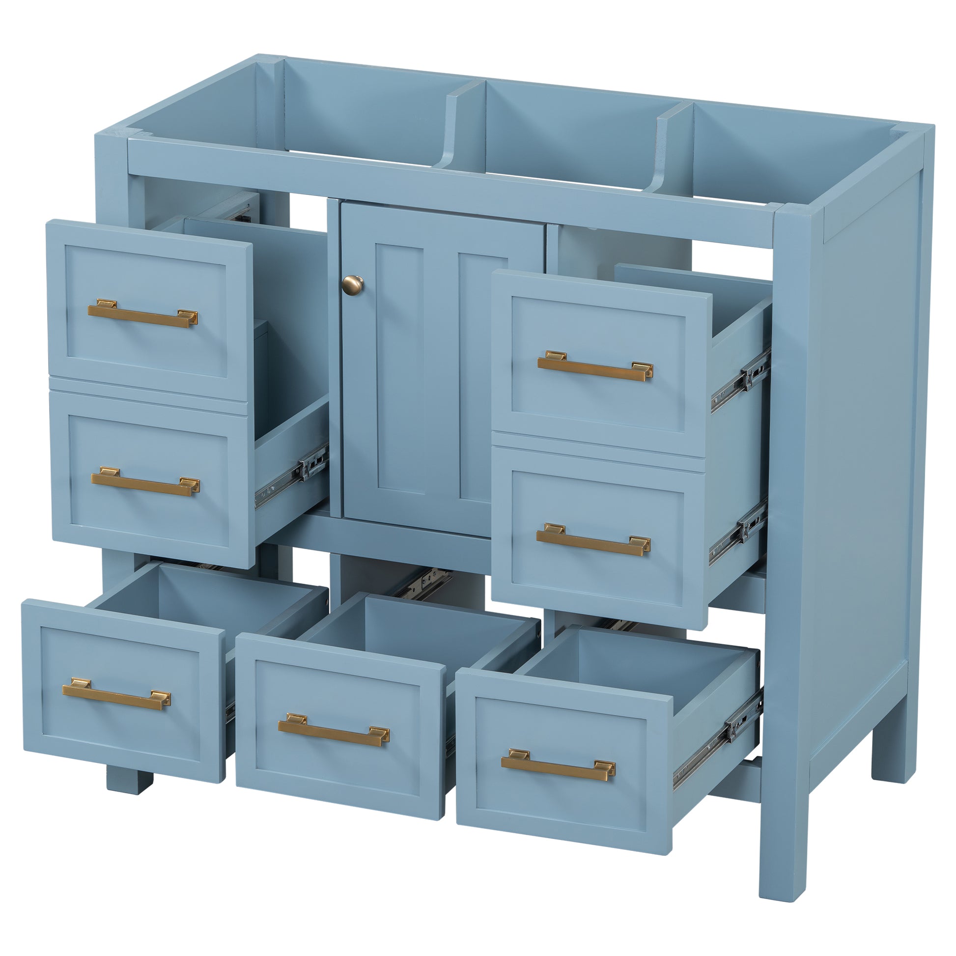 36'' Bathroom Vanity Without Sink, Solid Wood Frame Bathroom Storage Cabinet, Freestanding Vanity With 5 Drawers& Soft Closing Doors Not Include Basin Sink Blue Bathroom Solid Wood Mdf