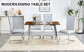 1 Table And 4 Chairs, Brown Tempered Glass Tabletop And Silver Metal Legs, Modern Minimalist Style Rectangular Glass Dining Table, Paired With 4 Modern Silver Metal Leg Chairs. 1123C 1162 Brown Seats 4 Glass