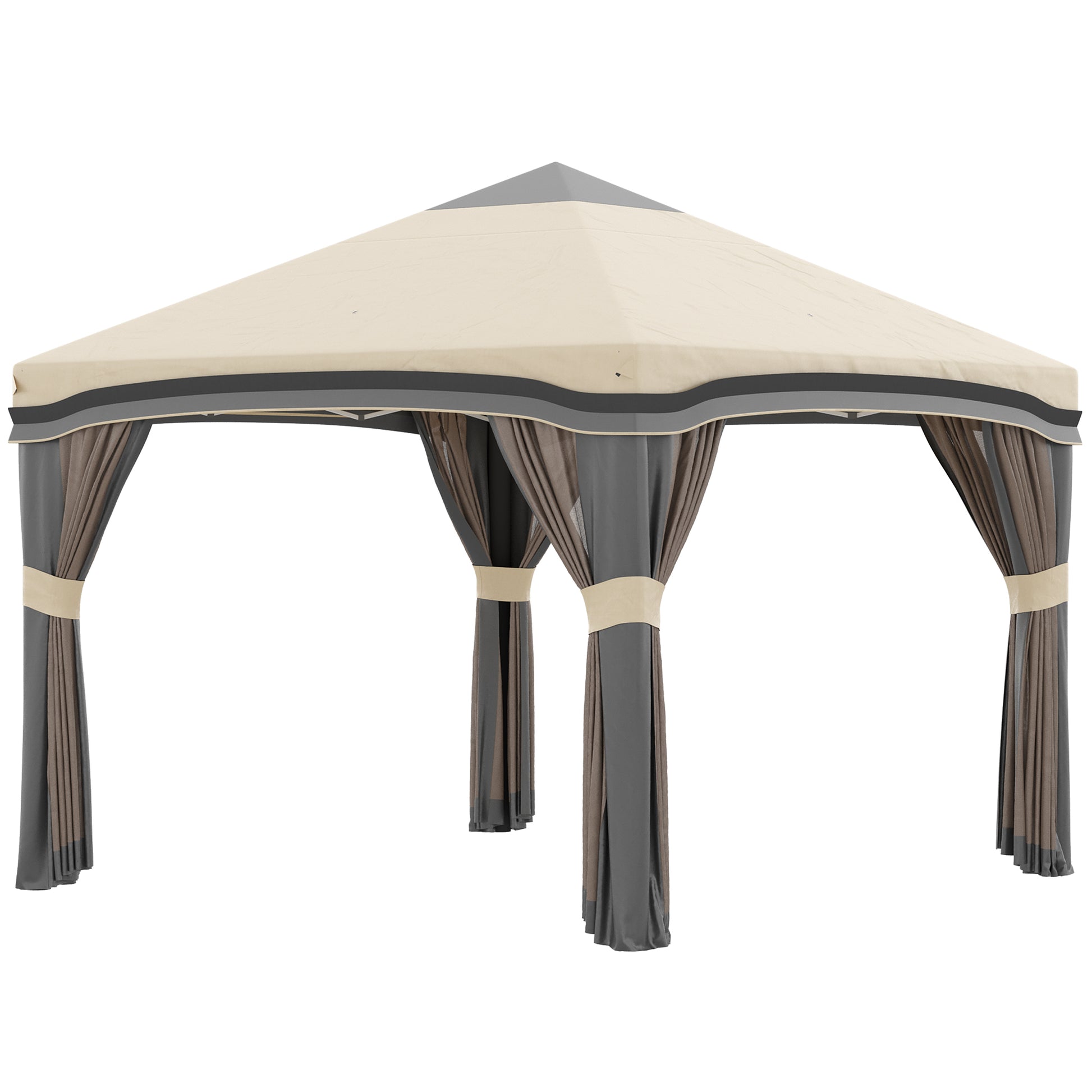 Outsunny 10' X 10' Pop Up Canopy Tent With Netting, Instant Tents For Parties, Height Adjustable, With Wheeled Carry Bag And 4 Sand Bags For Outdoor, Garden, Patio, Beige Beige Steel