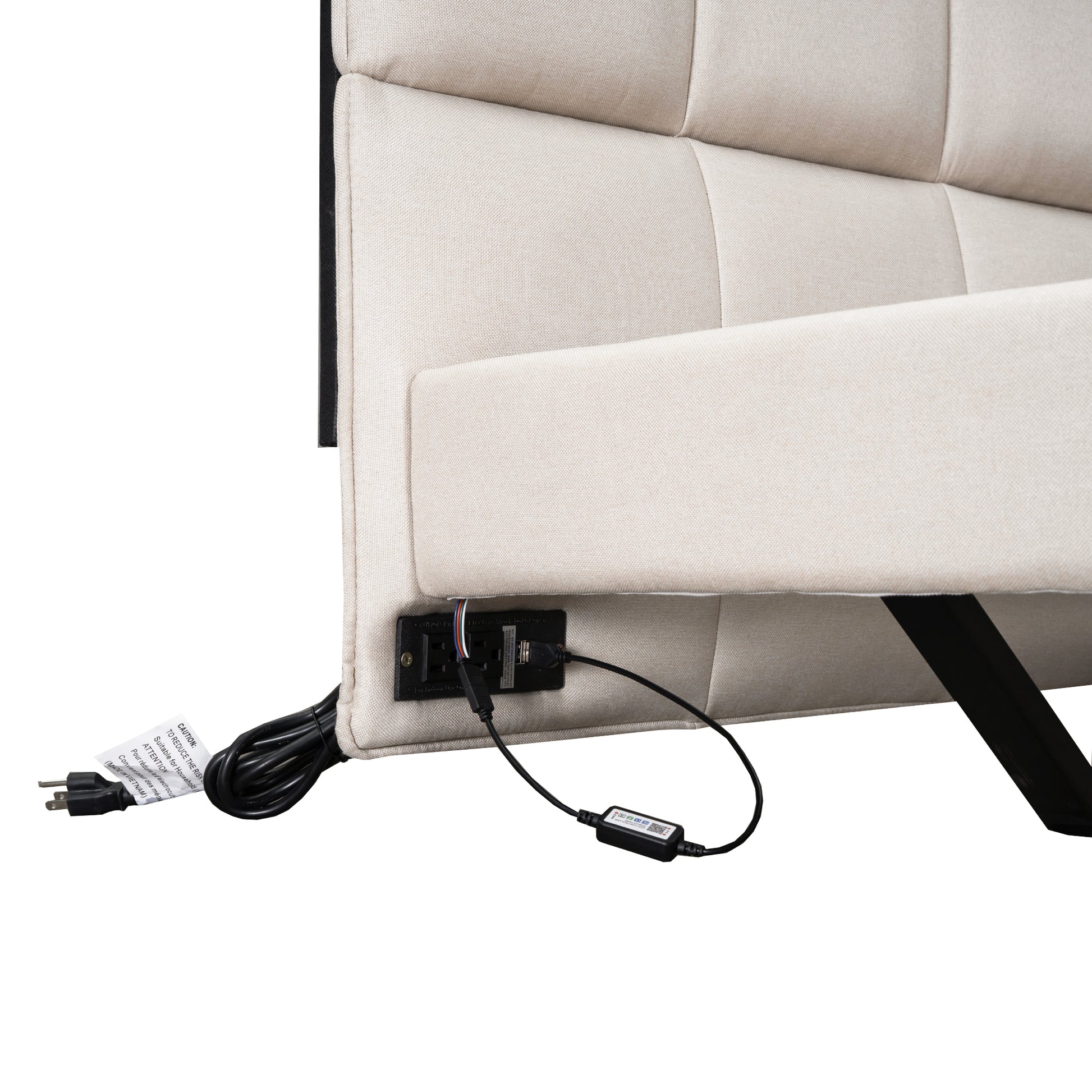 Full Size Upholstered Platform Bed With Led Lights,Usb Ports And Outlets,Linen Fabric,Beige Full Beige Wood Metal