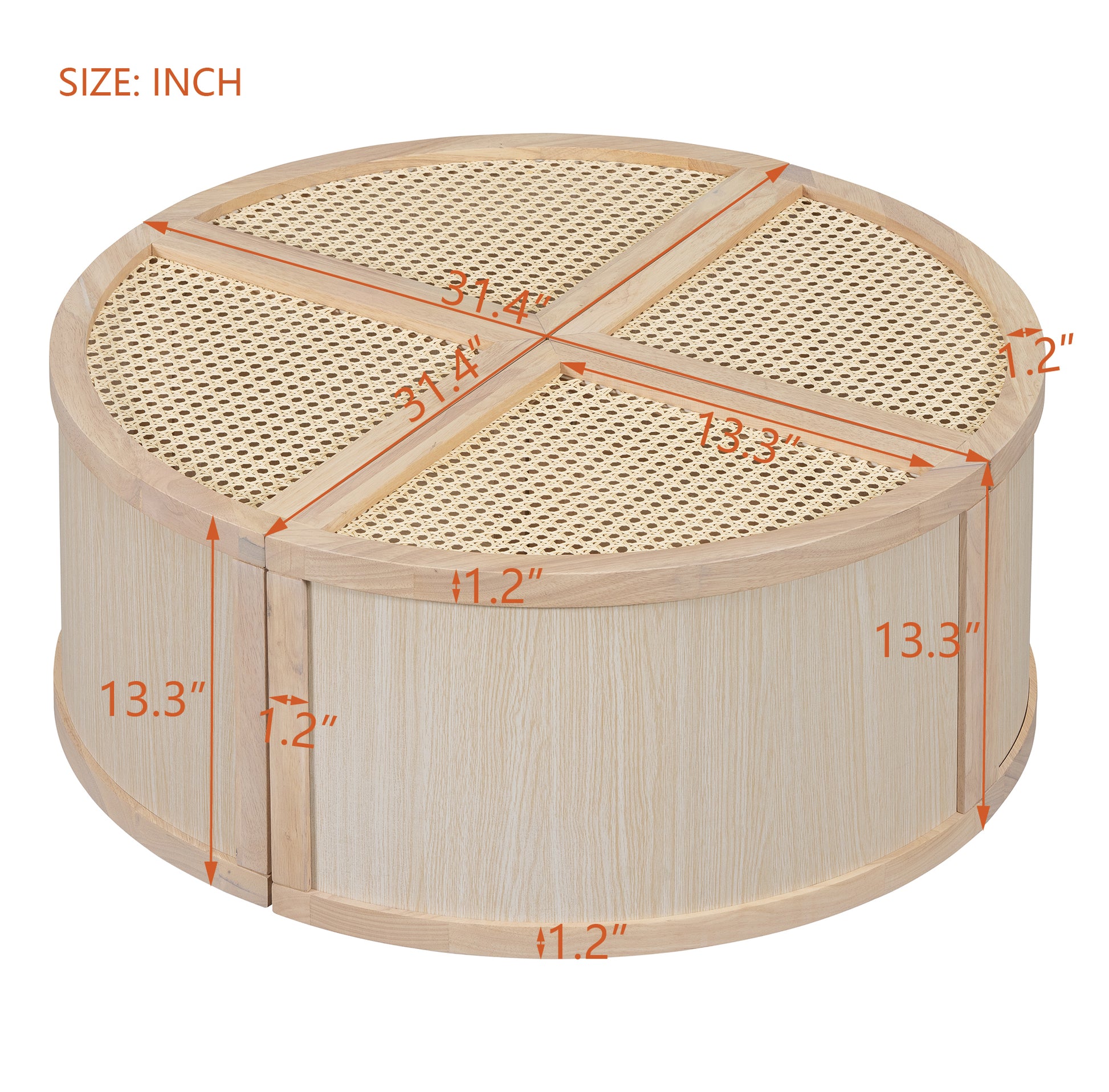 Round To Square Block Modular Coffee Table Light Natural Rattan With Storage 4 Piece Light Natural Rubber Wood