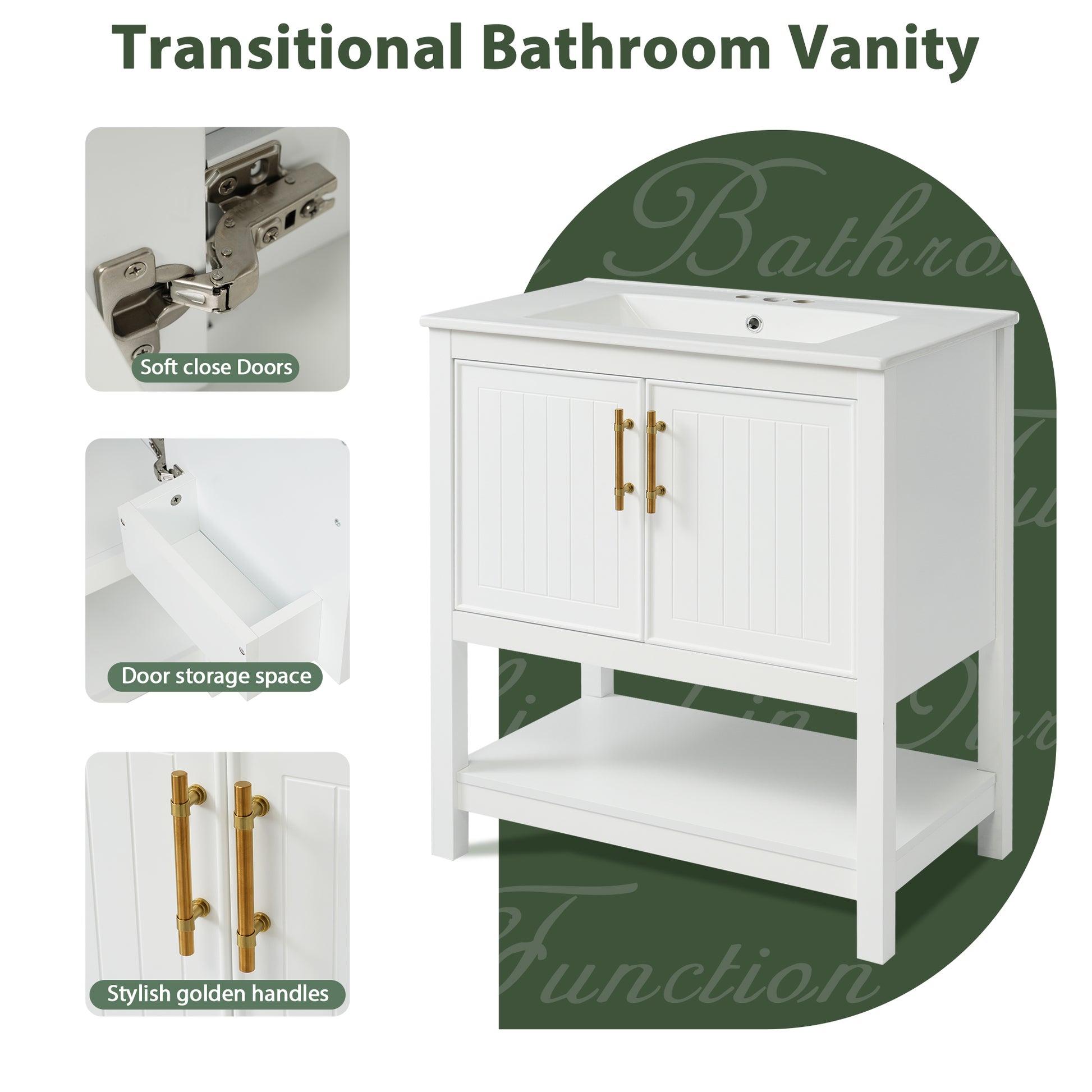 30 Inch White Bathroom Vanity With Ceramic Sink And Versatile Storage Ideal For Small Bathrooms White Bathroom Solid Wood Mdf