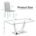 Table And Chair Set, Modern Dining Table, Tempered Glass Tabletop And Silver Colored Leg Table, Soft And Comfortable Dining Chair, Perfect For Dinner, Meetings, Home And Office Decor Gray Seats 6 Glass