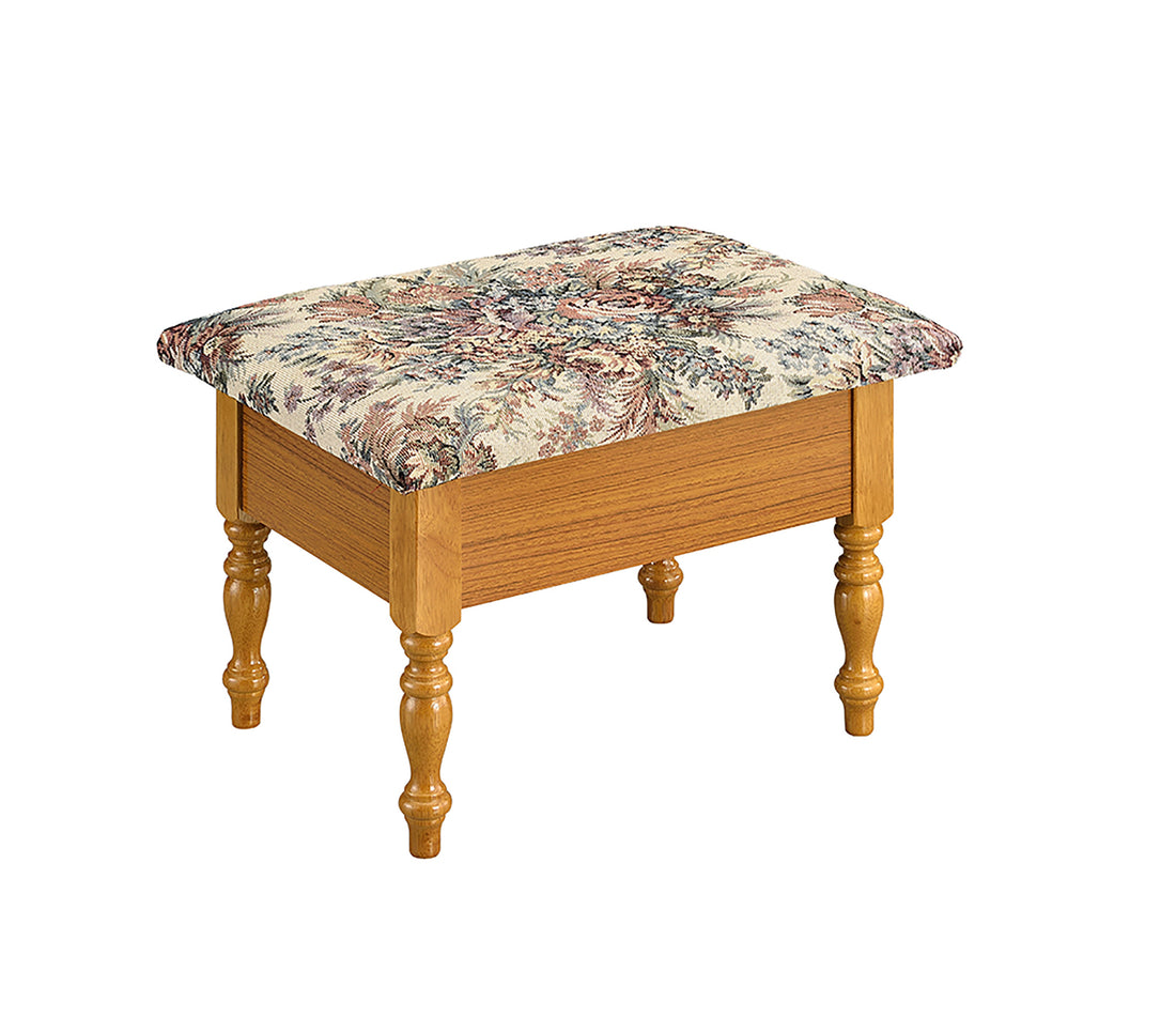 10" Tall Wooden Foot Stool With Storage, Oak Finish Oak Wood