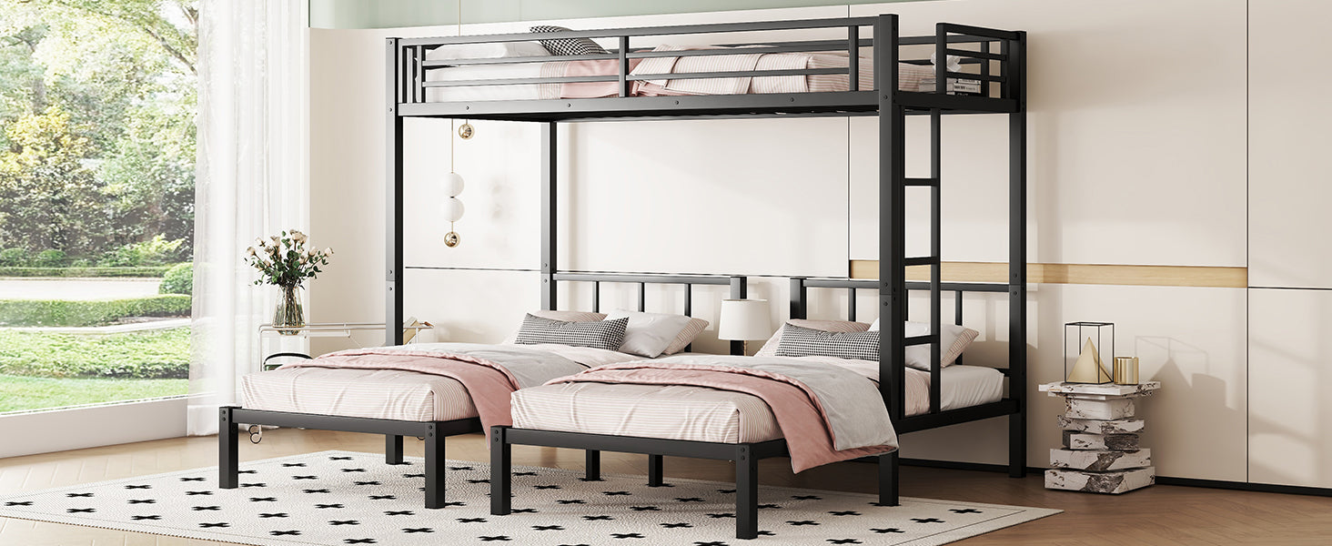 Twin Over Twin & Twin Bunk Beds For 3, Twin Xl Over Twin & Twin Bunk Bed Metal Triple Bunk Bed, Black Black Metal