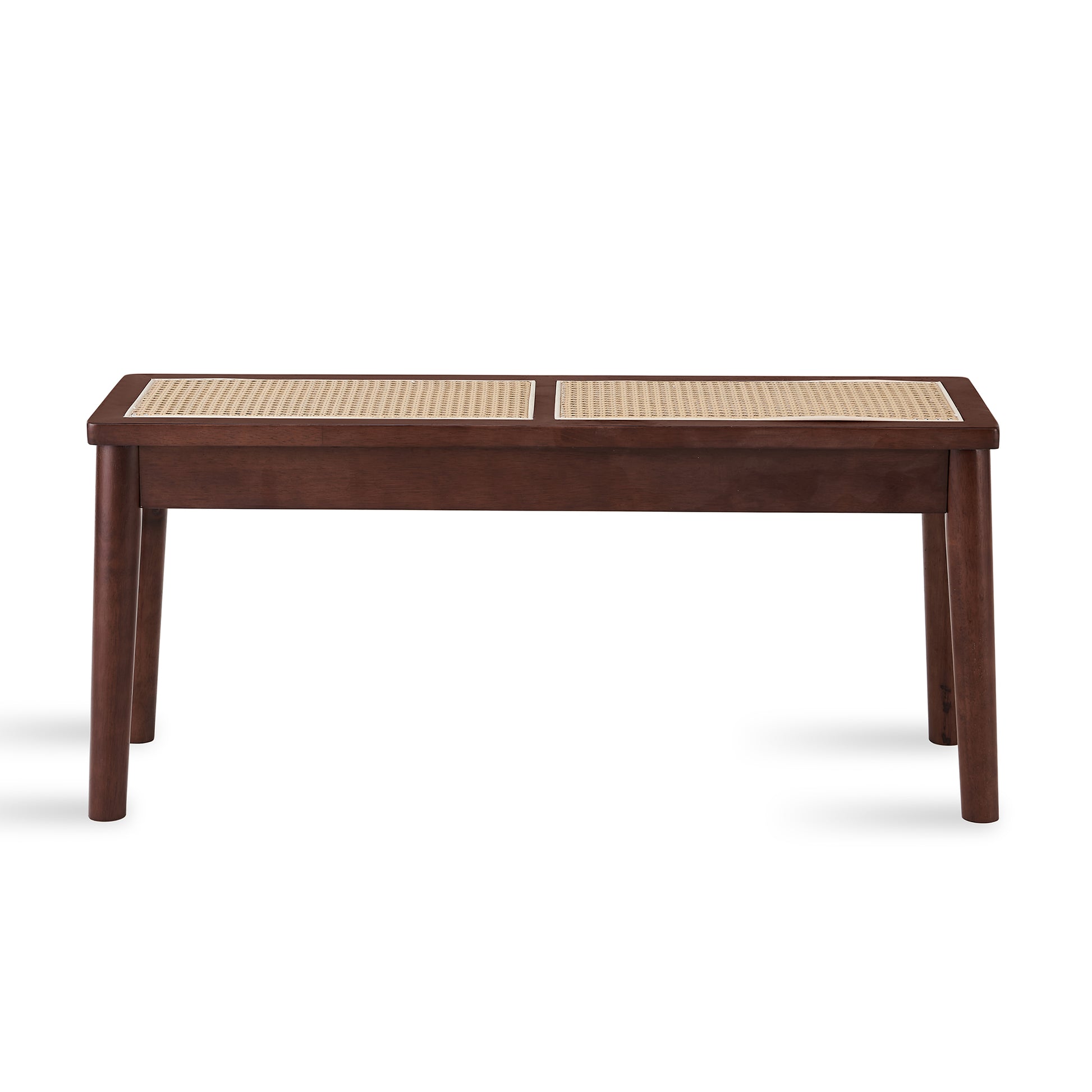 40 X 12 "Wooden Bench, Walnut Color, Hand Woven Cane Seat, Solid Wood Bench For Entrance, Living Room, Kitchen And Dining Room, Long Bench, 18" High Walnut Rubber Wood