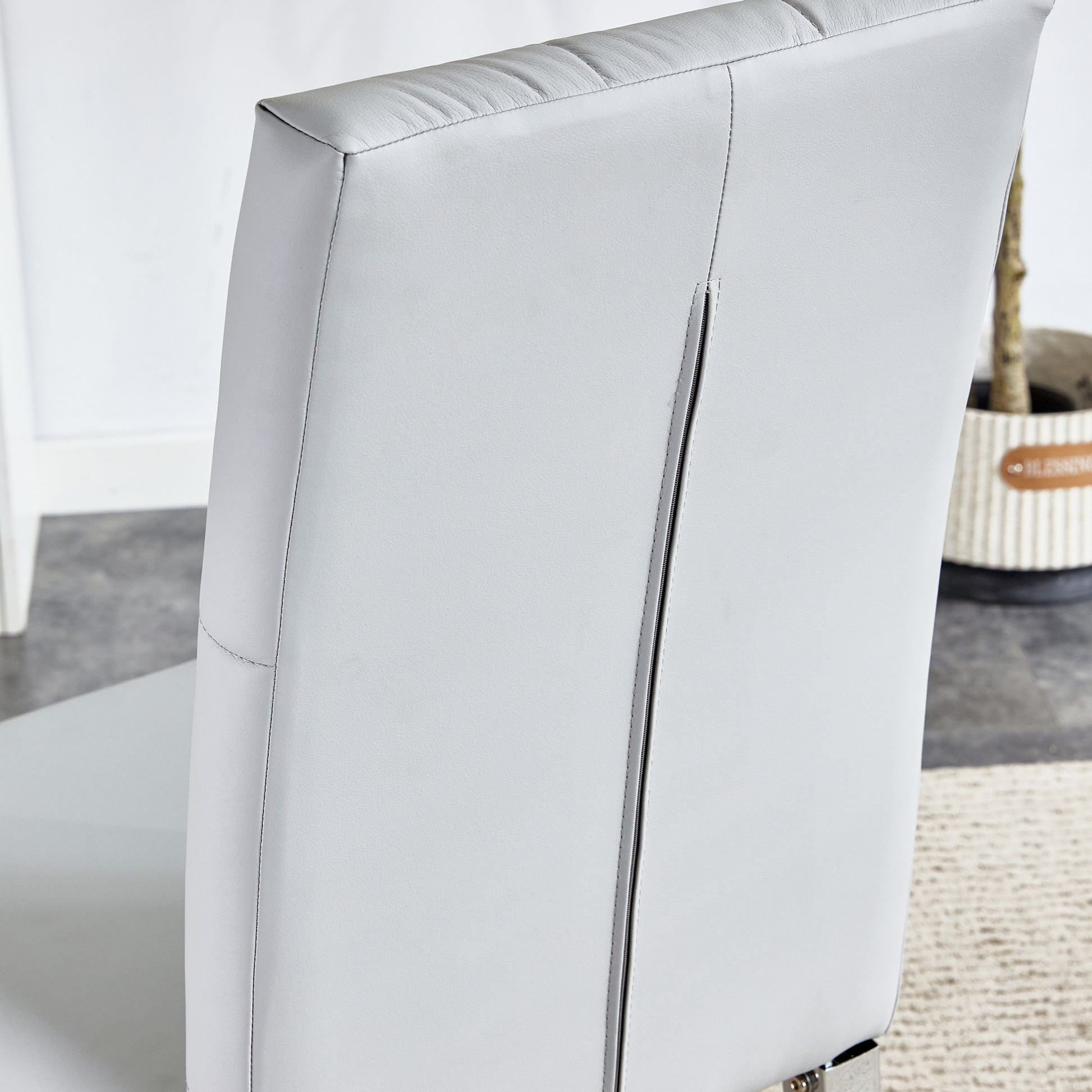 Table And Chair Set, Modern Dining Table, Tempered Glass Tabletop And Silver Colored Leg Table, Soft And Comfortable Dining Chair, Perfect For Dinner, Meetings, Home And Office Decor Gray Seats 4 Glass