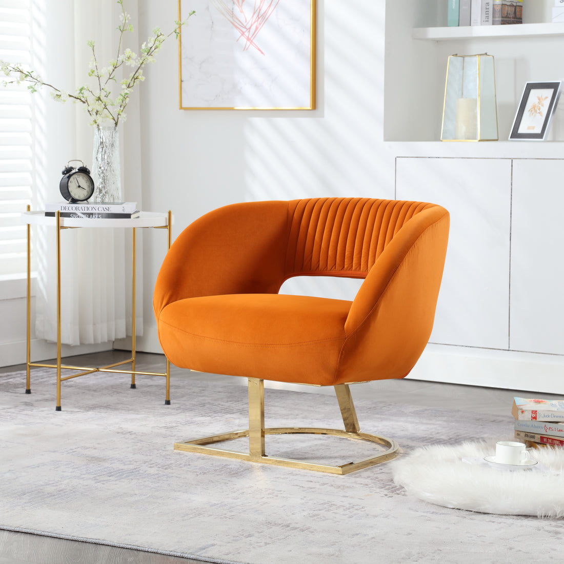 Coolmore Upholstered Tufted Living Room Chair Textured Linen Fabric Accent Chair With Metal Stand Orange Velvet