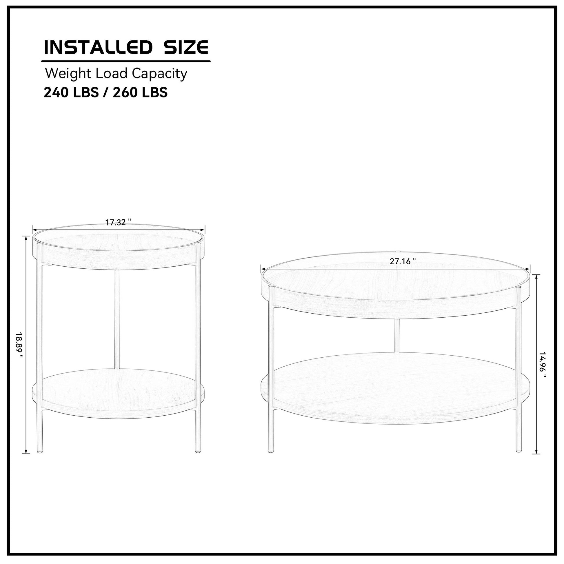 2 Piece Modern 2 Tier Round Coffee Table Set For Living Room,Easy Assembly Nesting Coffee Tables, End Side Tables For Bedroom Office Balcony Yard,Black Mdf Matt Black Mdf Metal