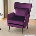 Wing Back Velvet Accent Chair, Modern Living Room Armchair Comfy Upholstered Single Sofa Chair For Bedroom Dorms Reading Reception Room With Metal Legs & Pillow, Purple Purple Velvet