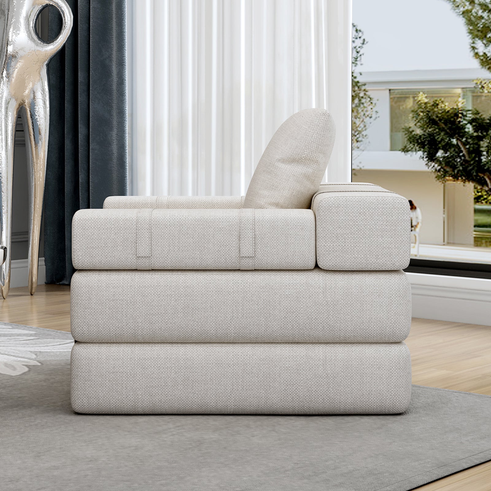 Single Sofa Chair That Converts To A Single Sofa Bed For Living Room, Guest Room, Playroom, White Creamy White Primary Living Space Modern Foam Linen